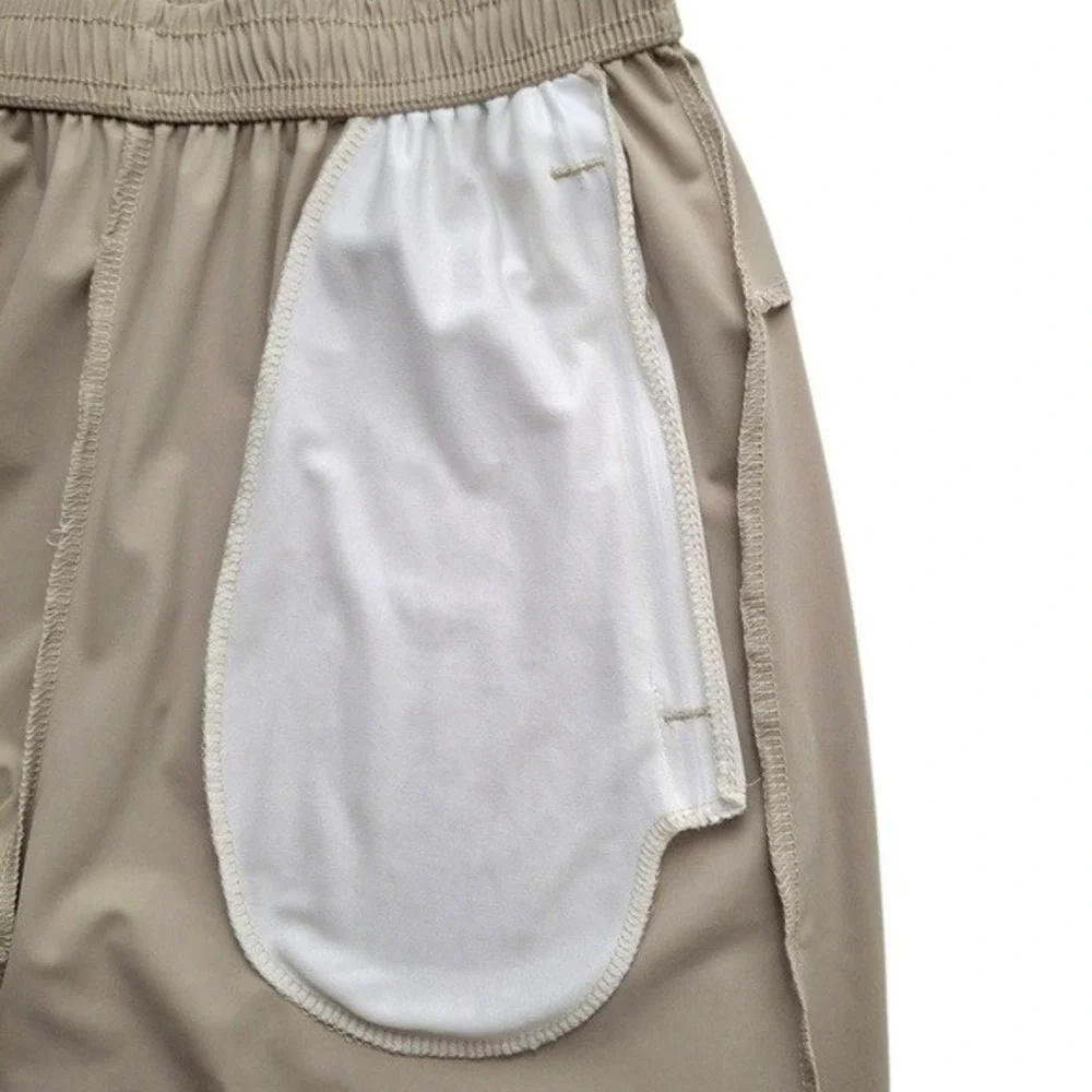 Fashion Womens‎ Joggers Active Pants Medium Beige Zip Pockets Stretch Unbranded
